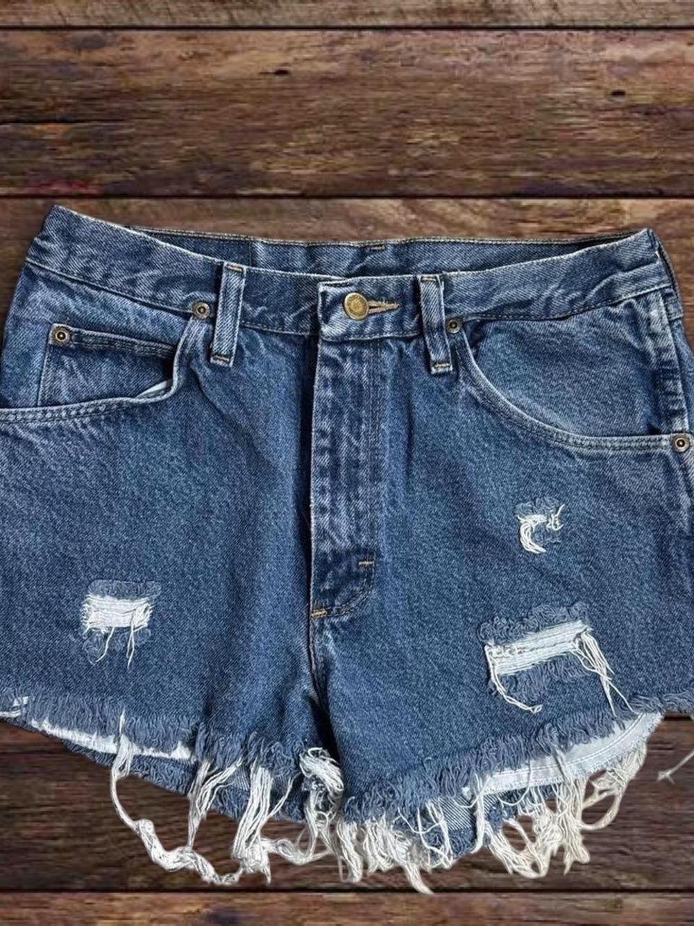 Wrangler Ripped High-Rise Denim Cutoff Shorts - Blue